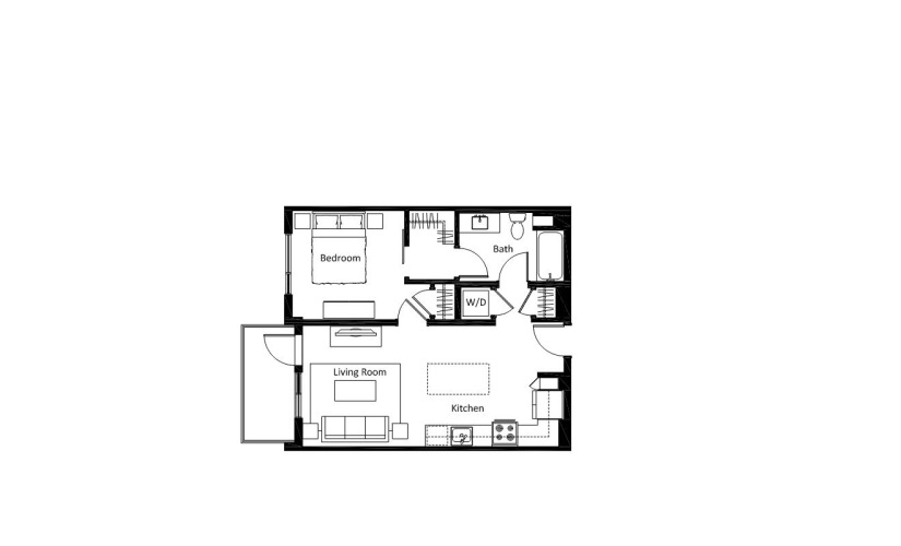 A1.1 - 1 bedroom floorplan layout with 1 bathroom and 646 square feet