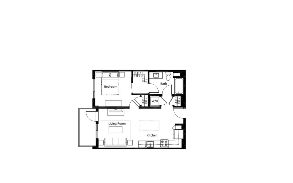 A1.1 - 1 bedroom floorplan layout with 1 bathroom and 646 square feet