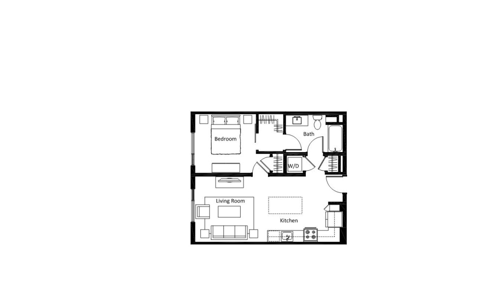 A1 - 1 bedroom floorplan layout with 1 bathroom and 672 - 686 square feet