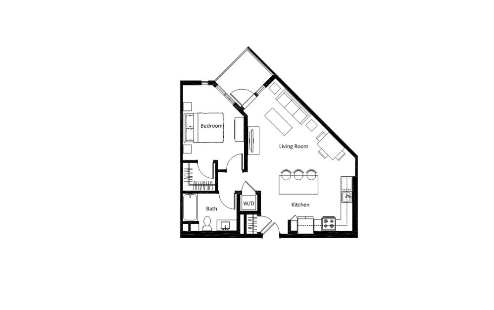 A2 - 1 bedroom floorplan layout with 1 bathroom and 782 square feet