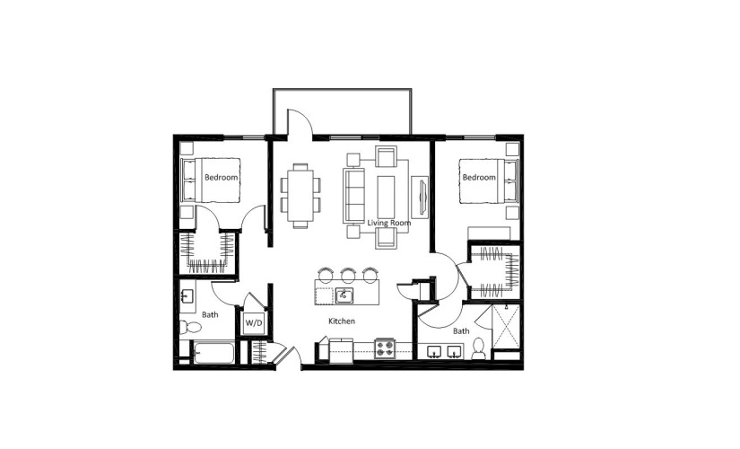 B1 - 2 bedroom floorplan layout with 2 bathrooms and 1139 square feet