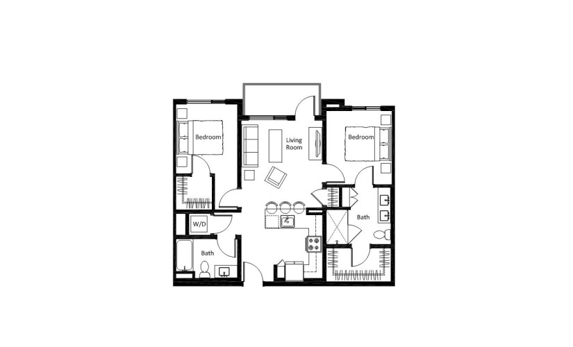 B2 - 2 bedroom floorplan layout with 2 bathrooms and 927 - 954 square feet