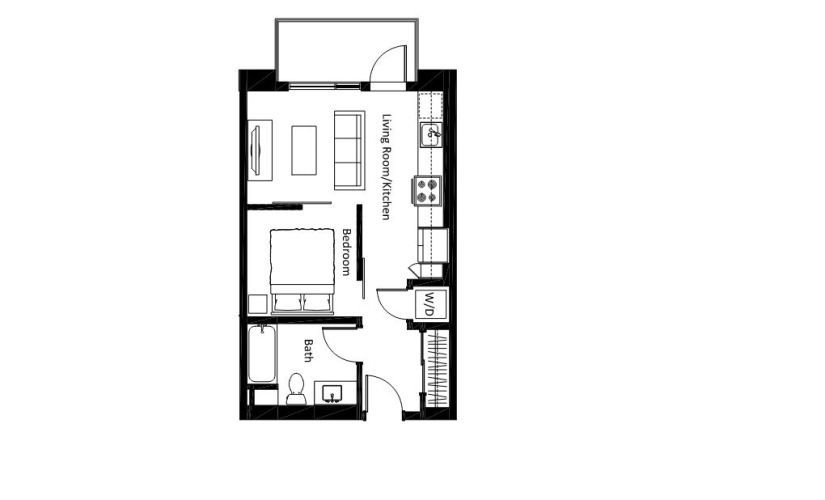 S1 - Studio floorplan layout with 1 bathroom and 509 square feet