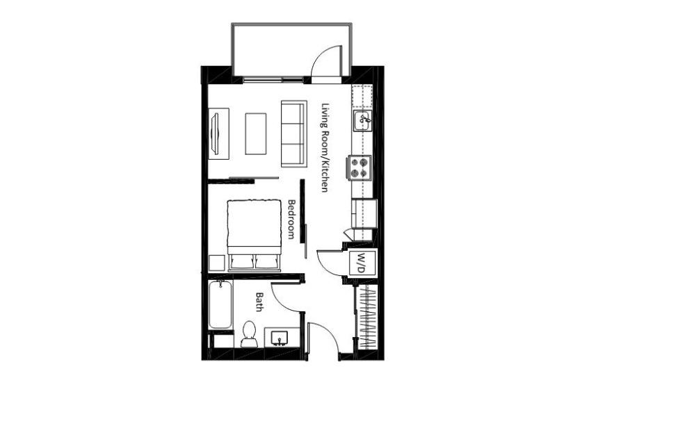 S1 - Studio floorplan layout with 1 bathroom and 509 square feet