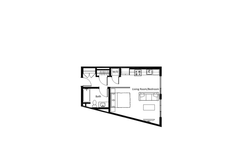 S2 - Studio floorplan layout with 1 bathroom and 548 square feet